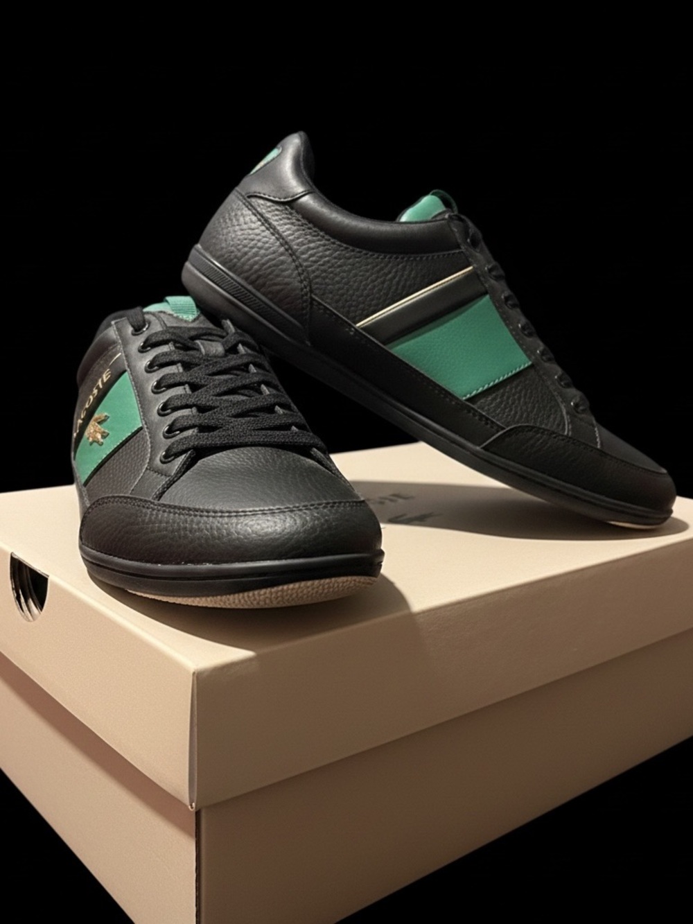 Lacoste Men's Black Sneakers with Green Accents